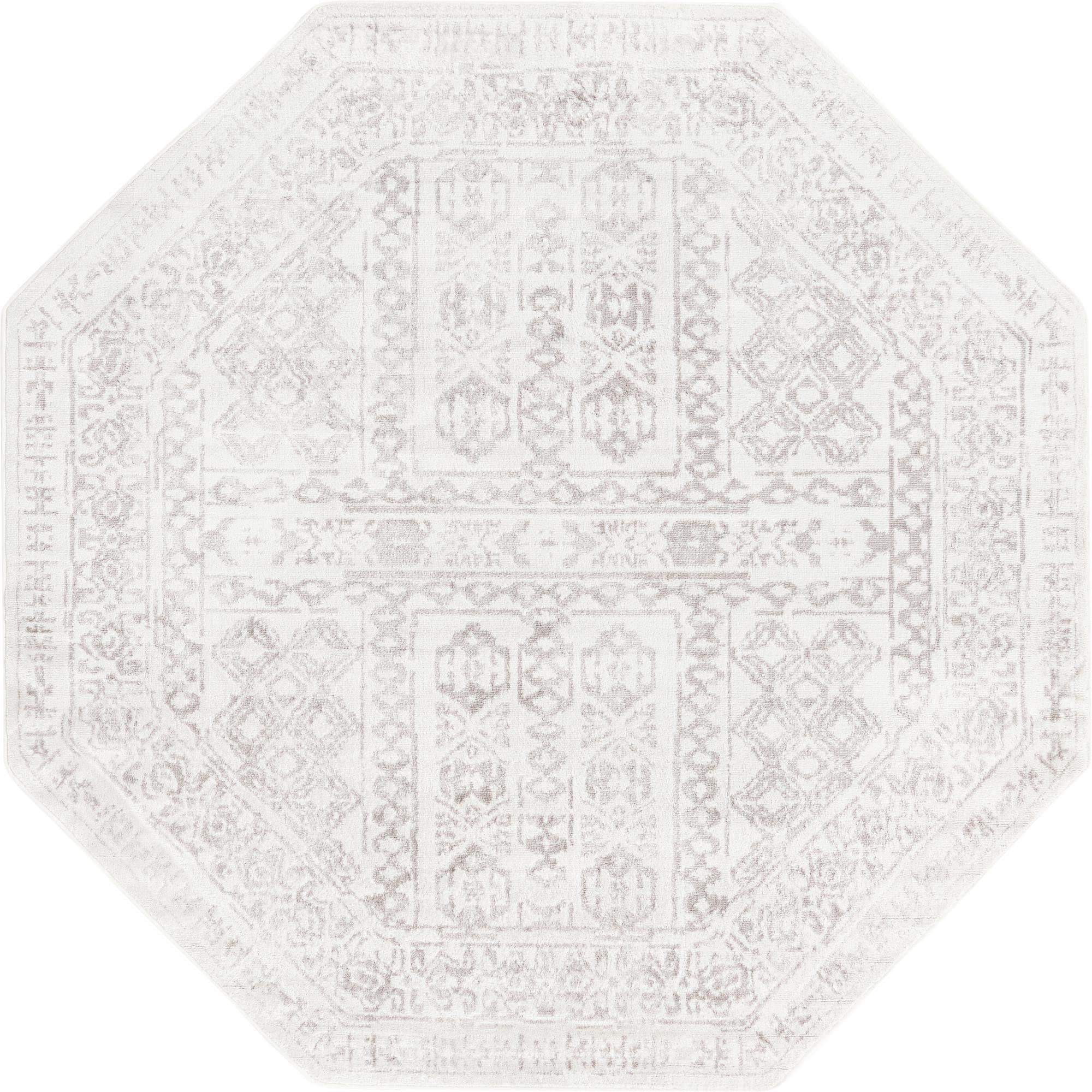 Unique Loom Oxford Collection Area Rug - Magdelan (7' 1" Octagon, Cream/ Ivory)