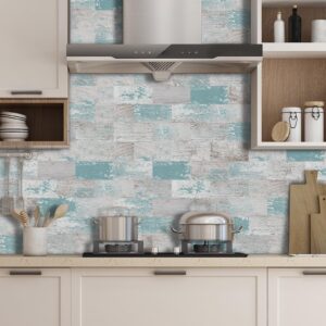 DEWOO 10-Sheet Peel and Stick Tiles Backsplash Stick on Tiles for Kitchen Wall (13.5" x 11.4"，Retro Blue