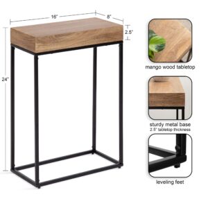 Kate and Laurel Karlsen Wood and Metal Narrow Side Table, 16 x 24 x 8, Natural Brown and Black, Modern Transitional Slim Nightstand with Mixed Materials Design