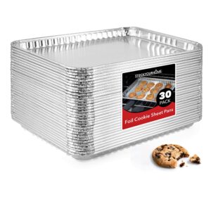 stock your home disposable cookie sheets for baking (30-pack) aluminum trays, foil pans, shallow sheet pan for cooking thin crust pizza, brownie tins, oven liners