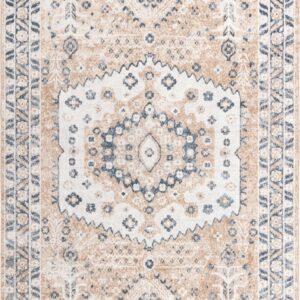 Unique Loom Oxford Collection Area Rug - Sheldonian (9' x 12' Rectangle, Beige/ Navy Blue)