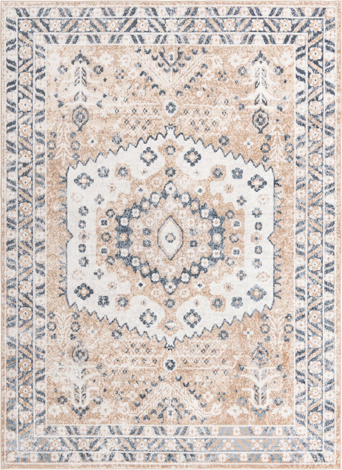 Unique Loom Oxford Collection Area Rug - Sheldonian (9' x 12' Rectangle, Beige/ Navy Blue)