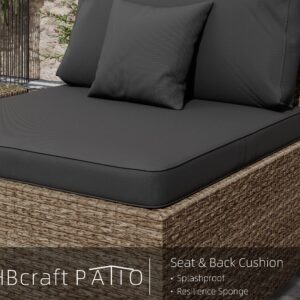 LHBcraft 7 Piece Patio Furniture Set, Outdoor Furniture Patio Sectional Sofa Set, All Weather PE Rattan Outdoor with Black Cushion and Glass Table