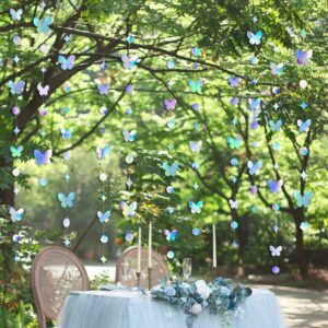 pinkblume Iridescent Butterfly Garland Holographic Paper Hanging Circle Dot Star Butterflies Streamer Banner for Spring Birthday Engagement Bridal Shower Wedding Bachelorette Party Decoration Supplies