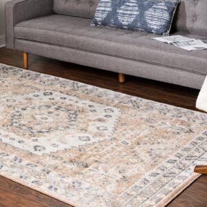 Unique Loom Oxford Collection Area Rug - Sheldonian (9' x 12' Rectangle, Beige/ Navy Blue)