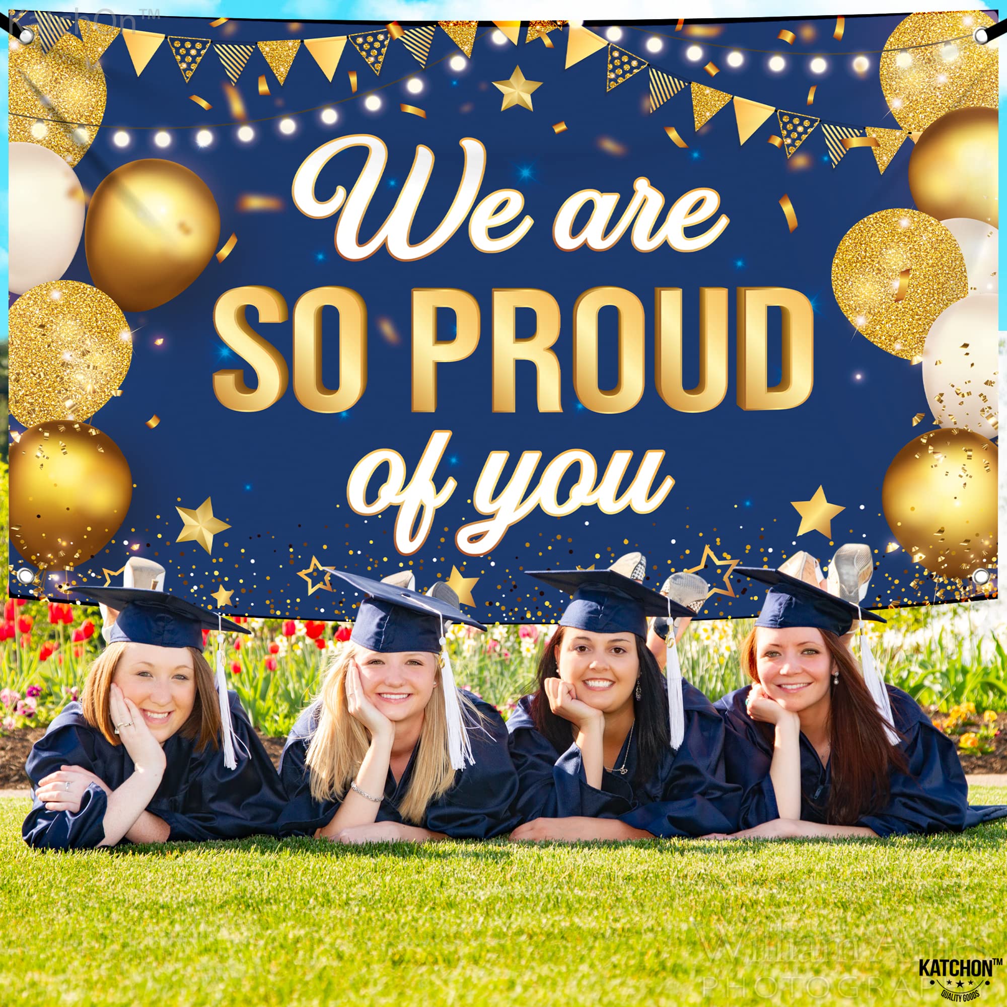 KatchOn, Blue We are So Proud of You Banner - XtraLarge, 72x44 Inch | Graduation Banner, Congratulations Decorations | Graduation Backdrop 2024, Graduation Decorations Class of 2024 Blue and Gold