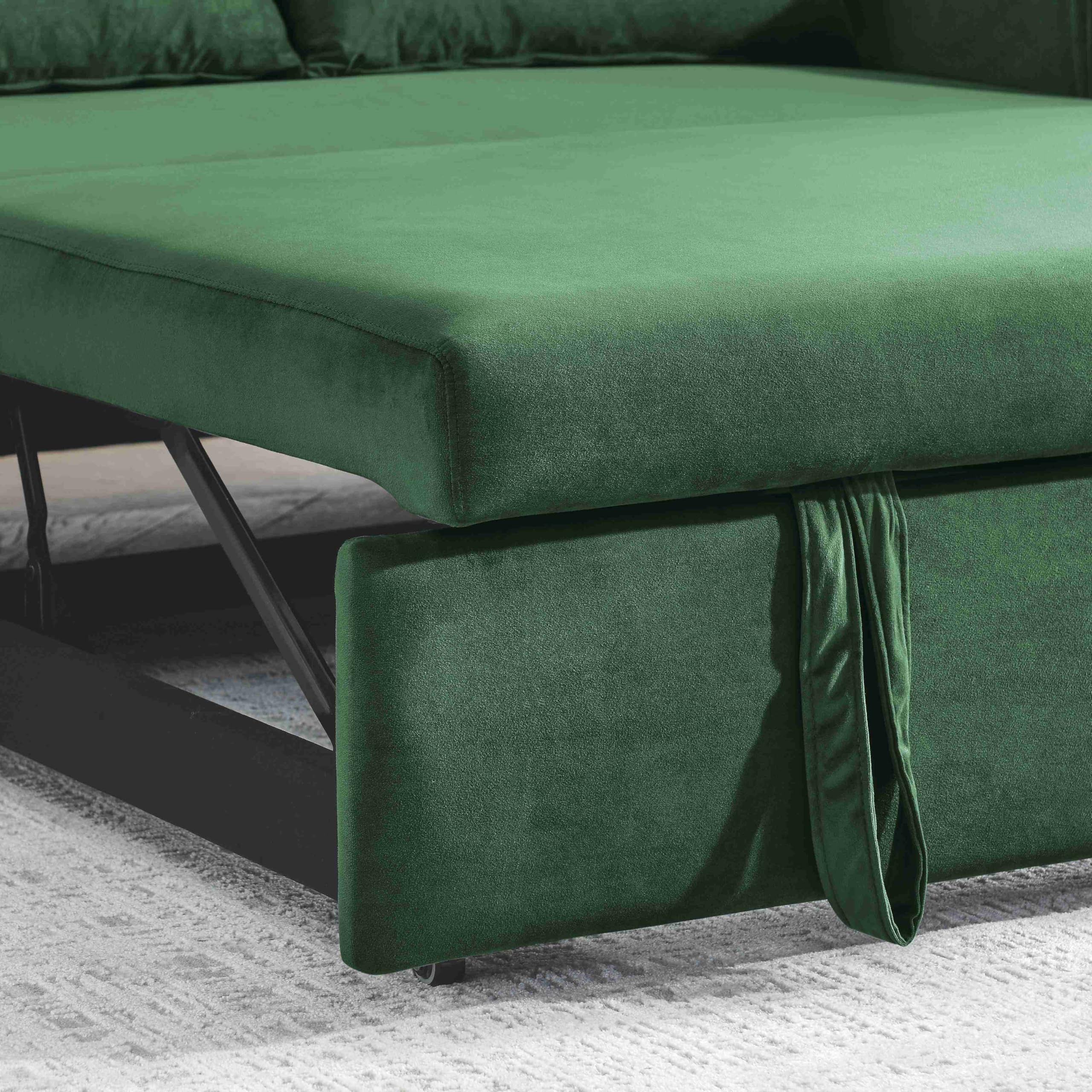 Mofolit Convertible Loveseat Modern Sleeper Sofa Bed, 3-in-1 Adjustable Sleeper Sofa Couch w/Pull-Out Bed, Pillows & Side Pocket & Velvet for Living Room,Apartment,Small Space 55.5“ (Green)