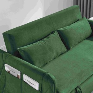 Mofolit Convertible Loveseat Modern Sleeper Sofa Bed, 3-in-1 Adjustable Sleeper Sofa Couch w/Pull-Out Bed, Pillows & Side Pocket & Velvet for Living Room,Apartment,Small Space 55.5“ (Green)