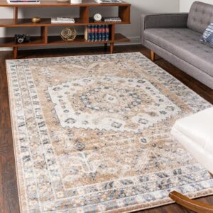 Unique Loom Oxford Collection Area Rug - Sheldonian (9' x 12' Rectangle, Beige/ Navy Blue)