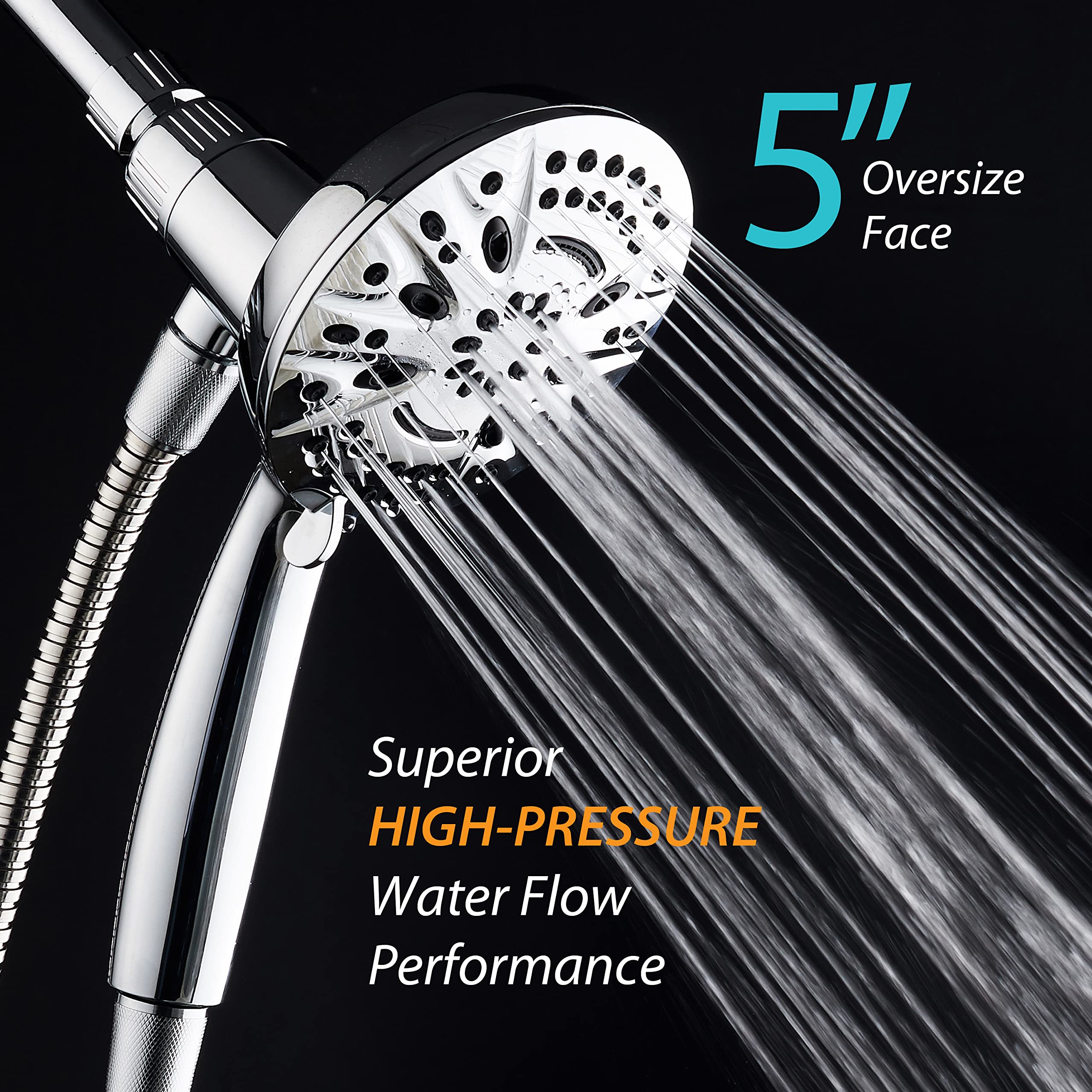 AquaDance New Magnetic Guidance Docking System - High-Pressure 8-setting Handheld Shower Head with Giant 5 inch Face, Magnetic Bracket, Extra-long 72 inch Stainless Steel Hose/All Chrome Finish