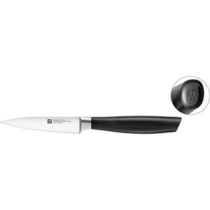 zwilling all star 4-inch paring knife, razor-sharp german knife, made in company-owned german factory with special formula steel perfected for almost 300 years, dishwasher safe, black end cap