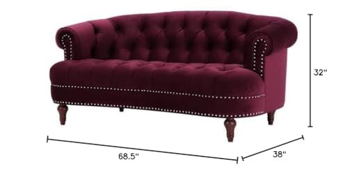 MAKLAINE Contemporary Hardwood 68.5" Loveseat in Burgundy