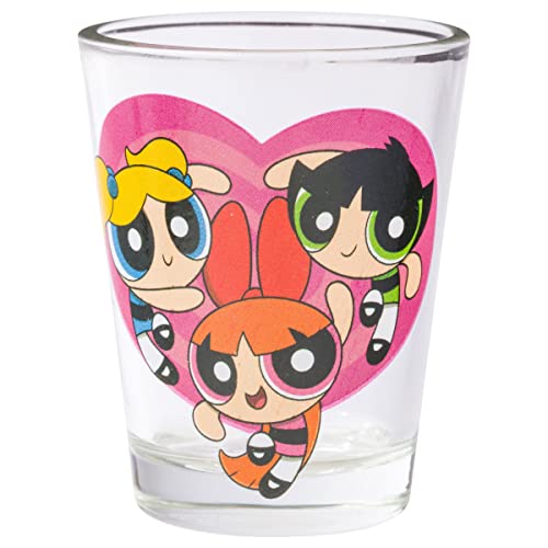 Silver Buffalo The Powerpuff Girls Featuring Blossom, Bubbles, and Buttercup 4 Pack Mini Glass Set, 1.5 Ounces