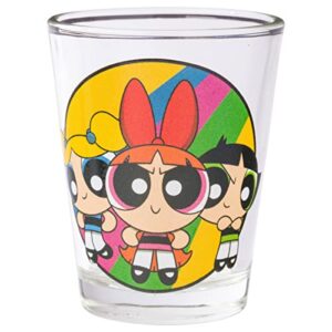 Silver Buffalo The Powerpuff Girls Featuring Blossom, Bubbles, and Buttercup 4 Pack Mini Glass Set, 1.5 Ounces