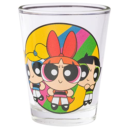 Silver Buffalo The Powerpuff Girls Featuring Blossom, Bubbles, and Buttercup 4 Pack Mini Glass Set, 1.5 Ounces