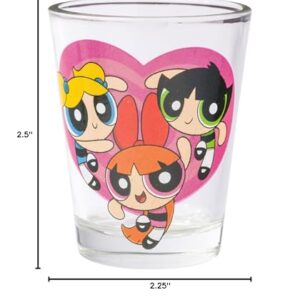 Silver Buffalo The Powerpuff Girls Featuring Blossom, Bubbles, and Buttercup 4 Pack Mini Glass Set, 1.5 Ounces