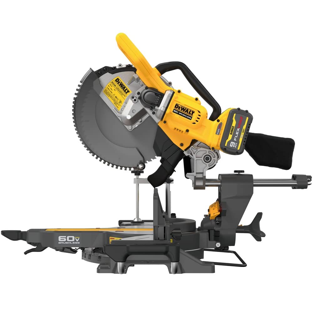 Dewalt DCS781X1 60V MAX Brushless Sliding Double Bevel Lithium-Ion 12 in. Cordless Miter Saw Kit (9 Ah)