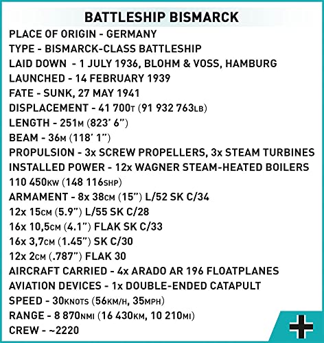 COBI Historical Collection World War II Battleship Bismarck, White