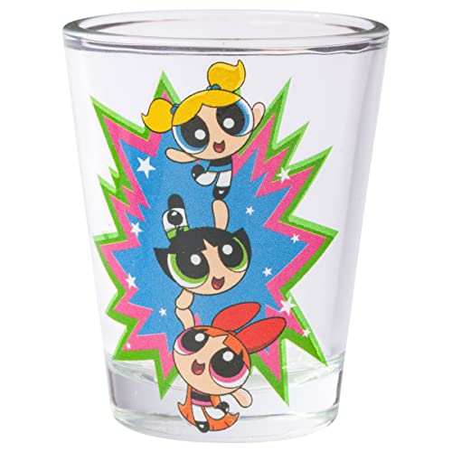 Silver Buffalo The Powerpuff Girls Featuring Blossom, Bubbles, and Buttercup 4 Pack Mini Glass Set, 1.5 Ounces