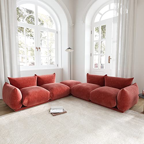 TIFLON Modular Sectional Sofa,104inch Minimalist Sofa Couch,Convertible Couch, Lovesofa Chenilleyarn 3 Seater Modern Living Room Sofa Sets for Office House-Red