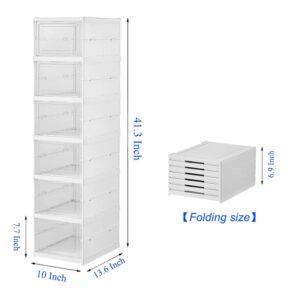 NATGIFT Foldable Shoe Rack Collapsible Storage Box Size up to 14, Stackable Plastic Bins Tote with Lids Organizing Installation Free Clear Dustproof 6 Layers