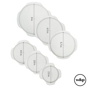 W&P Reusable Silicone Stretch Lid, Set of 6 Circular Lids, Dishwasher Safe, Freezer Safe, LFGB/Premium Materials, Microwave Safe, Clear