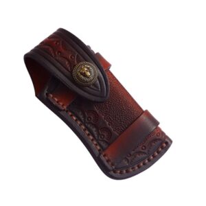 2PC Hand Made Carved Leather Sheath for Folding Knife Cover Pouch Belt Clip