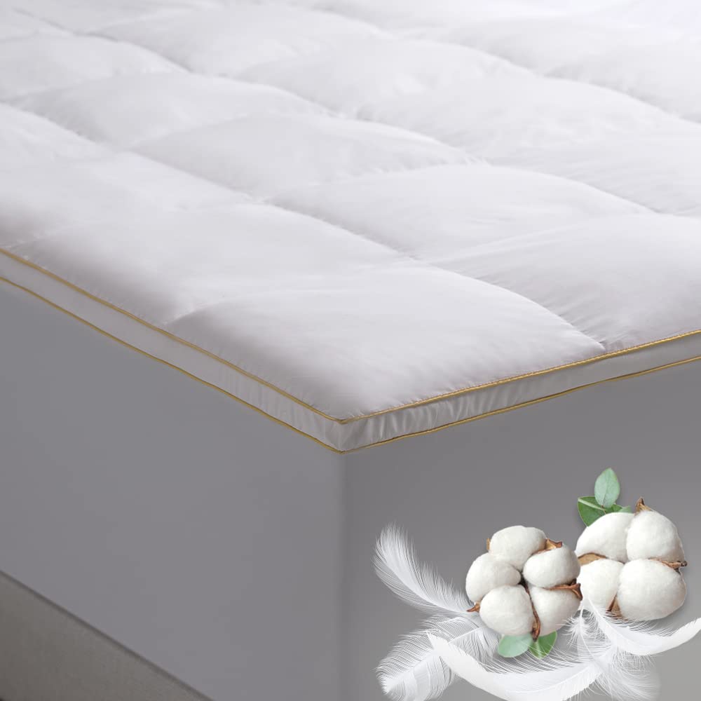 Simmons Feather Bed Twin Mattress Topper with 230TC Microfiber Shell - Skin Friendly Prime Feather Fiber Baffle Box Mattress Topper with 15” Skirt for Twin Size Bed - Plush Mattress Pad, 39”x75