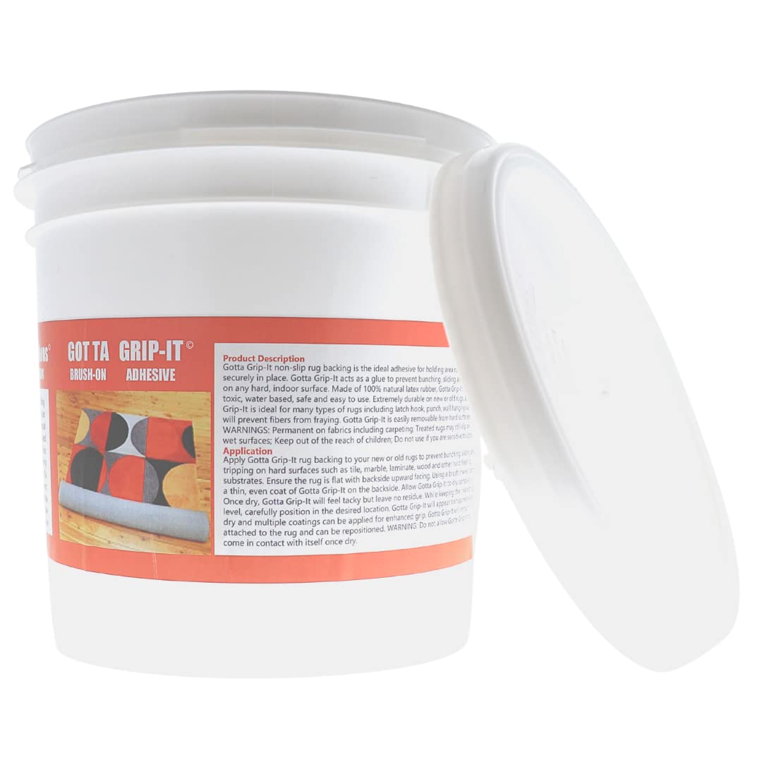 Gotta Grip-It Non-Slip Rug Fixative Gum - 1 Gallon - Safe and Easy to Use, Machine Washable and Dryer Safe, Backings Adhesive, Natural, Clear Latex