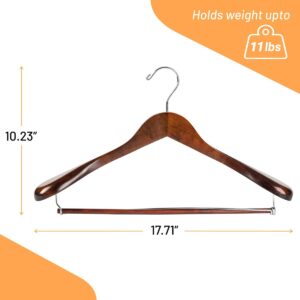 Wide Shoulder Wooden Hangers 6 Pack Non Slip Pants Bar, Smooth Finish Wood Suit Hanger for Men and Women Coat Hangers for Closet, Suit, 360° Swivel Hook, for Dress, Jacket, Heavy Clothes Hangers