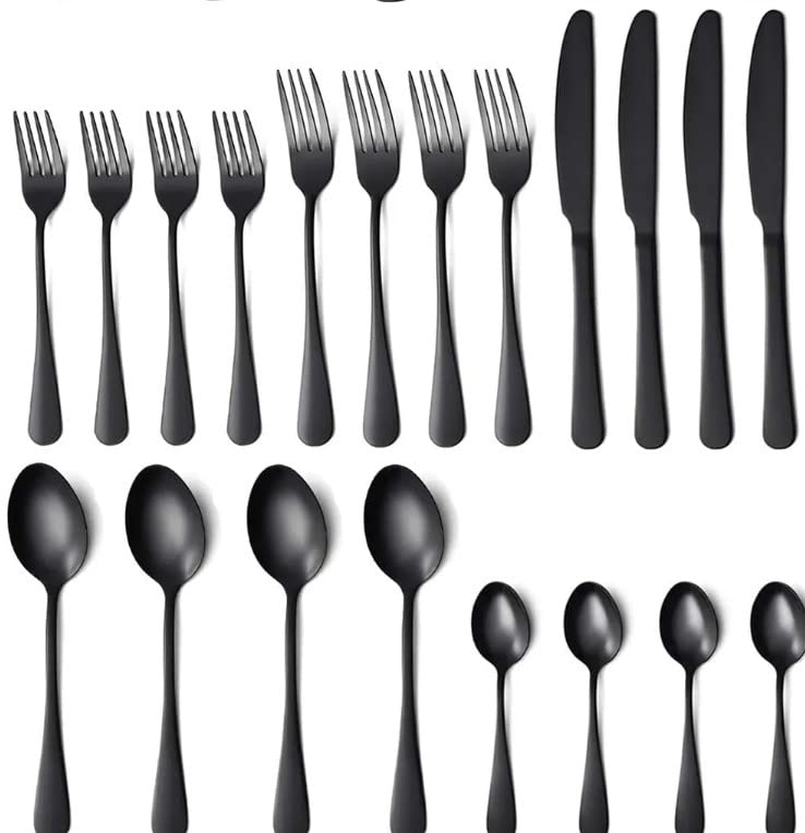 RBG Essentials Heavy-duty Stainless Steel Utensils Flatware Set, 20-piece Black Silverware Cutlery Set