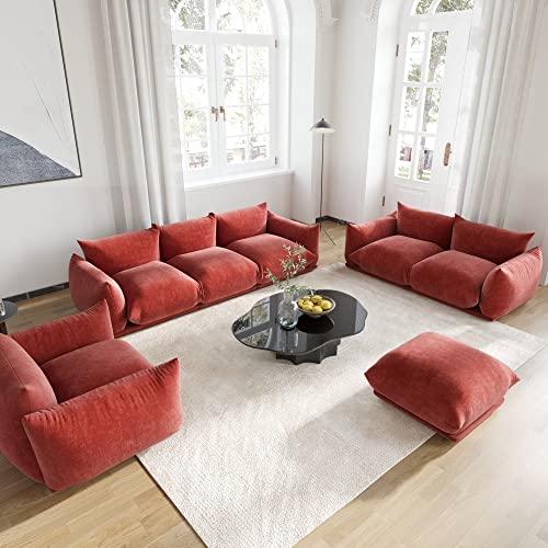 TIFLON Modular Sectional Sofa,104inch Minimalist Sofa Couch,Convertible Couch, Lovesofa Chenilleyarn 3 Seater Modern Living Room Sofa Sets for Office House-Red