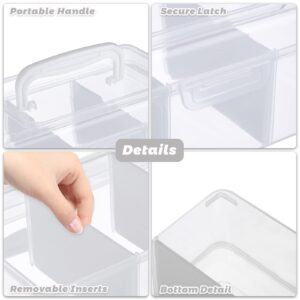 BTSKY Portable Small Storage Box with Flap Lid Clear Plastic Dividing Storage Container with Removable Inserts Multipurpose Plastic Sewing Box Craft Box for Beads, Threads, Stationery, Art Supplies