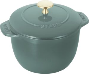 staub la cocotte de gohan z1025-325 la cocotte de gohan eucalyptus m 6.3 inches (16 cm) rice pot, 2 pieces, cast iron rice cooker