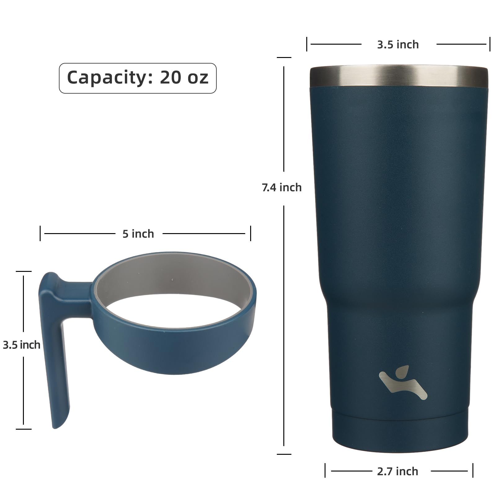 Konokyo 20 oz Tumbler with Handle and 2 Straw 2 Lid, Insulated Water Bottle Stainless Steel Vacuum Cup Reusable Travel Mug, Navy Blue