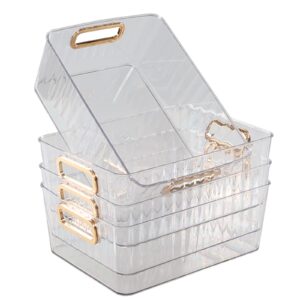 innouse 4 packs clear pantry freezer organizer bins, small plastic cosmetics storage container bin