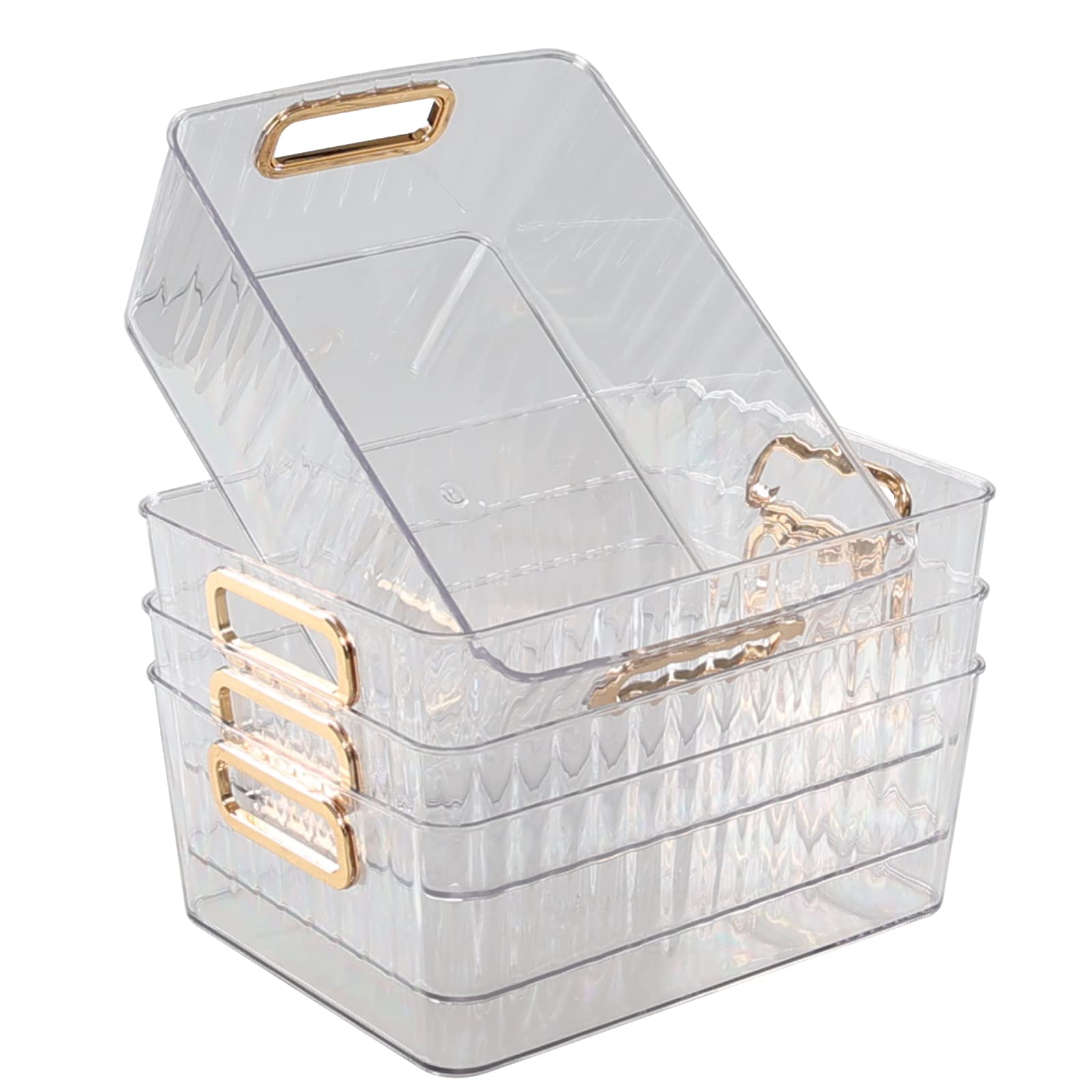 Innouse 4 Packs Clear Pantry Freezer Organizer Bins, Small Plastic Cosmetics Storage Container Bin