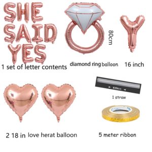 KUNGOON She Said Yes Banner Balloons,Funny Rose Gold Balloon Sign for Wedding Engagement Bridal Shower Bachelorette Hen Party Decoration,Diamond Ring Foil Sign Photo Props.(Rose Gold)