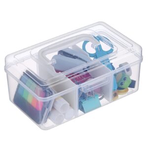 btsky portable small storage box with flap lid clear plastic dividing storage container with removable inserts multipurpose plastic sewing box craft box for beads, threads, stationery, art supplies