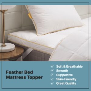 Simmons Feather Bed Twin Mattress Topper with 230TC Microfiber Shell - Skin Friendly Prime Feather Fiber Baffle Box Mattress Topper with 15” Skirt for Twin Size Bed - Plush Mattress Pad, 39”x75