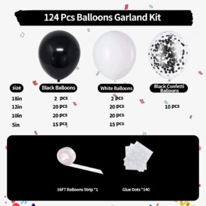 Black and White Balloon Garland Kit, 124Pcs Arch Kit with Confetti White and Black Balloons, Bright Durable Latex Balloons for Birthday, Anniversary, Wedding, Engagement, Graduation, Party Decorations