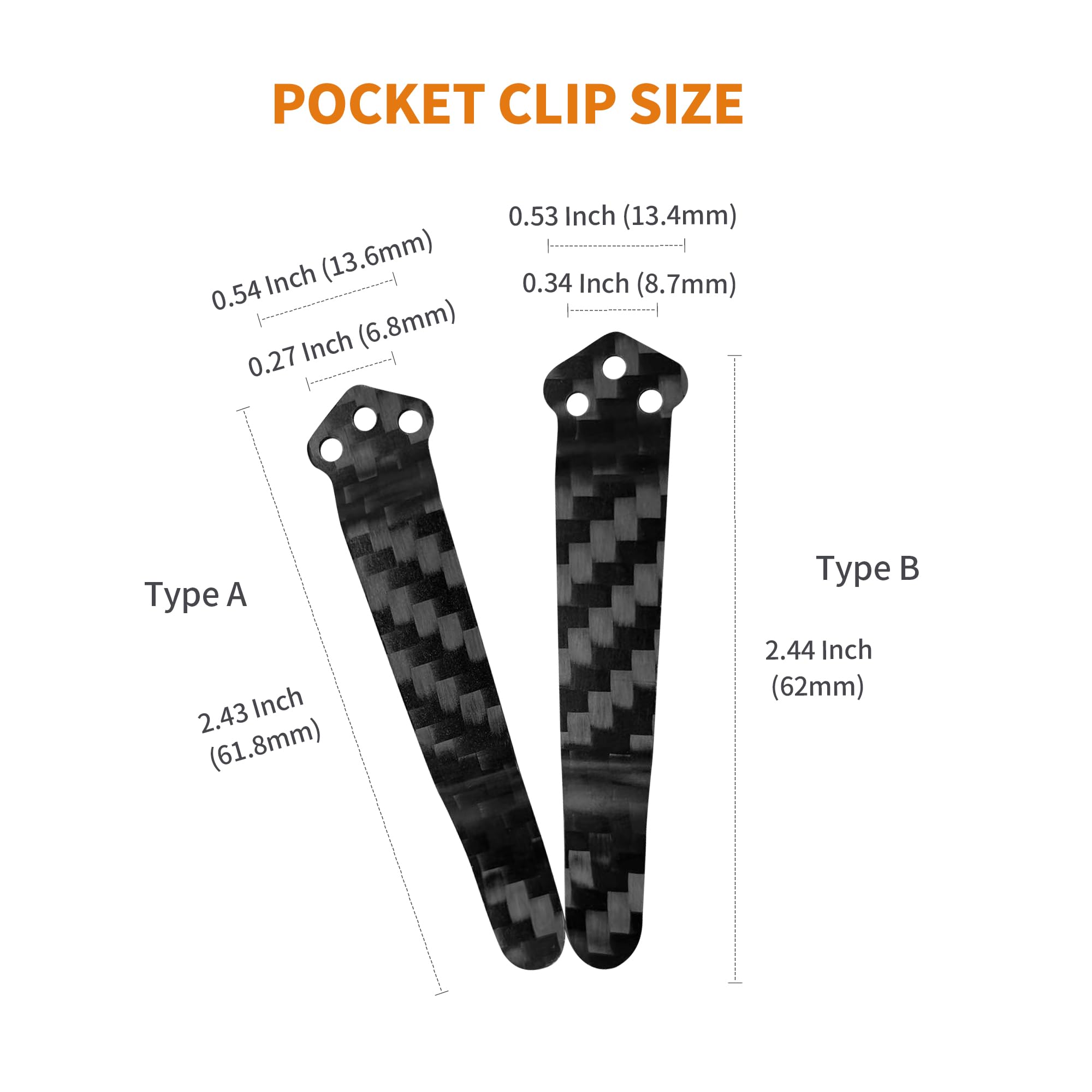 Qtcial 2 Pack Carbon Fiber Pocket Clip Fits For Spyderco PM2 Manix Delica，C81, C149, C11, C10, C41, C223, C101, C95, C90 And More, Premium Custom-made Pocket Clip with 6 Pieces Screws, Black