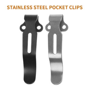 2 Pack Deep Carry Pocket Clips with 4 Pieces Screws, Stainless Steel Pocket Knife Clip Replacement for Benchmade Bugout 535 and More, Anodized Finish, Black and Stone Wash