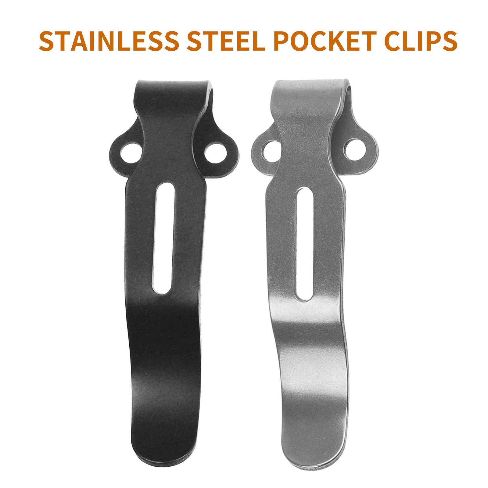 2 Pack Deep Carry Pocket Clips with 4 Pieces Screws, Stainless Steel Pocket Knife Clip Replacement for Benchmade Bugout 535 and More, Anodized Finish, Black and Stone Wash