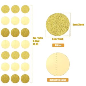 Glitter Circle Dot Garland Kit for Party Decorations Hanging Circle Banner Streamer Backdrop Decor for Wedding Birthday Bday Engagement Bridal Shower (Glitter Gold)