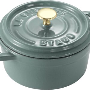 staub La Cocotte Round Z1025-988 Pico Cocotte Round Eucalyptus 5.5 inches (14 cm) Small, Both Handed Casting, Enameled Pot, Induction Compatible, Japanese Authentic Product with Serial Number