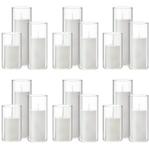 shihanee 36 pcs pillar candles and glass cylinder vases cylinder candle holders for slim pillar candles wedding centerpieces(2.6'' x 4.7'', 5.9'', 7.9'',clear,white)