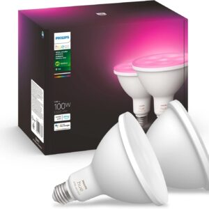 Philips Hue White and Color Ambiance PAR38 Outdoor Spotlight, Two-Pack, Requires Hue Bridge, Compatible with Alexa, Apple HomeKit and Google Assistant