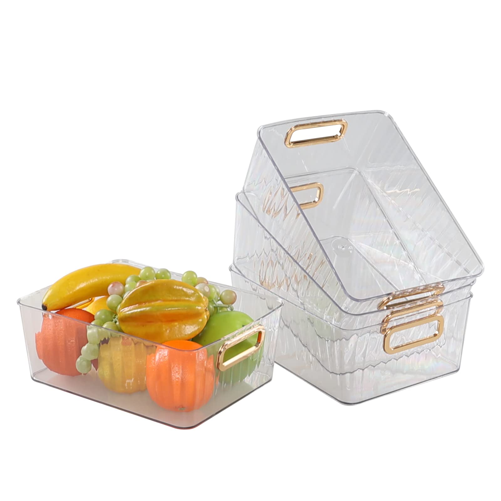 Innouse 4 Packs Clear Pantry Freezer Organizer Bins, Small Plastic Cosmetics Storage Container Bin