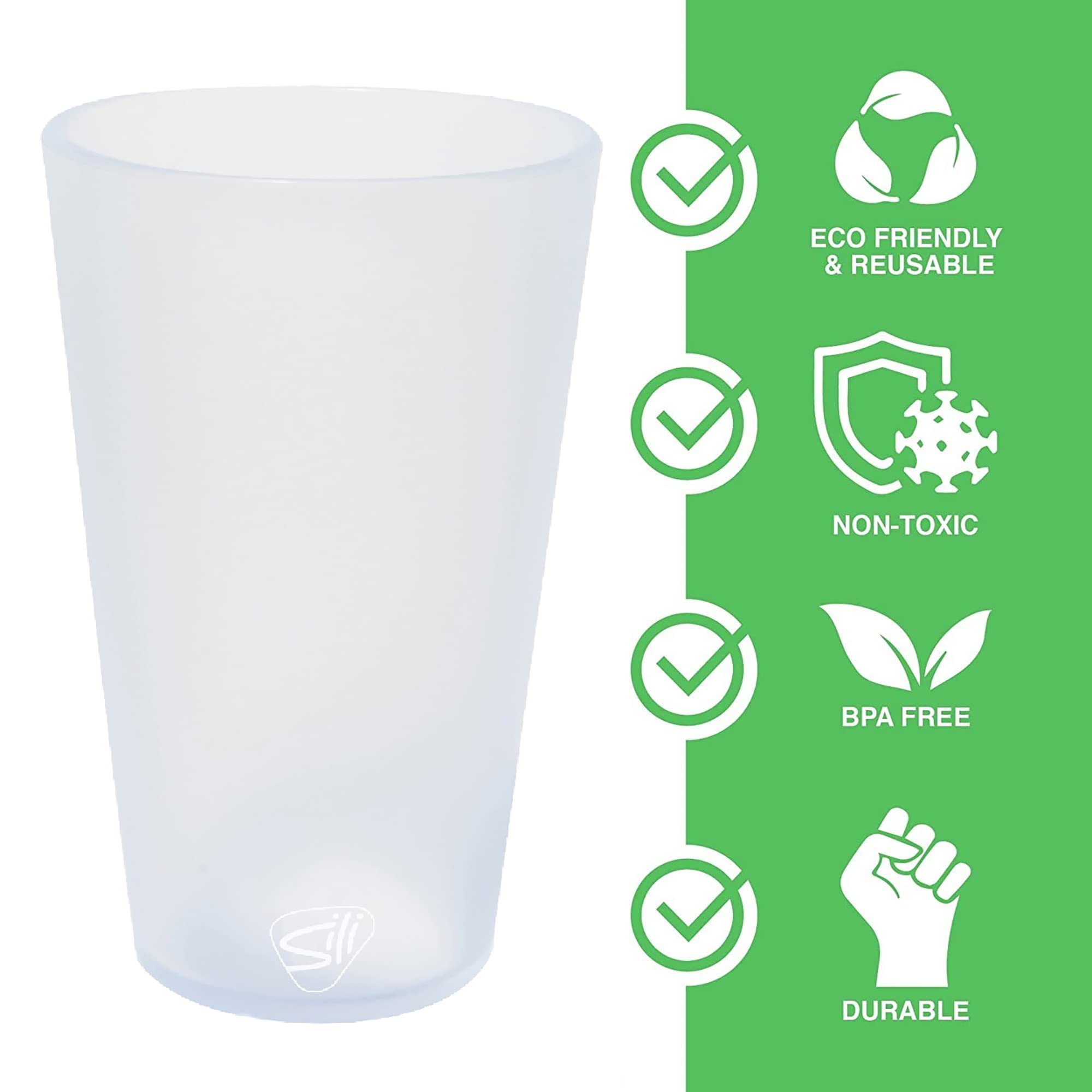 Silipint: Silicone Pint Glasses: 4 Pack Icicle - 16oz Reusable Unbreakable Cups, Flexible, Hot/Cold, Non-Slip Easy Grip